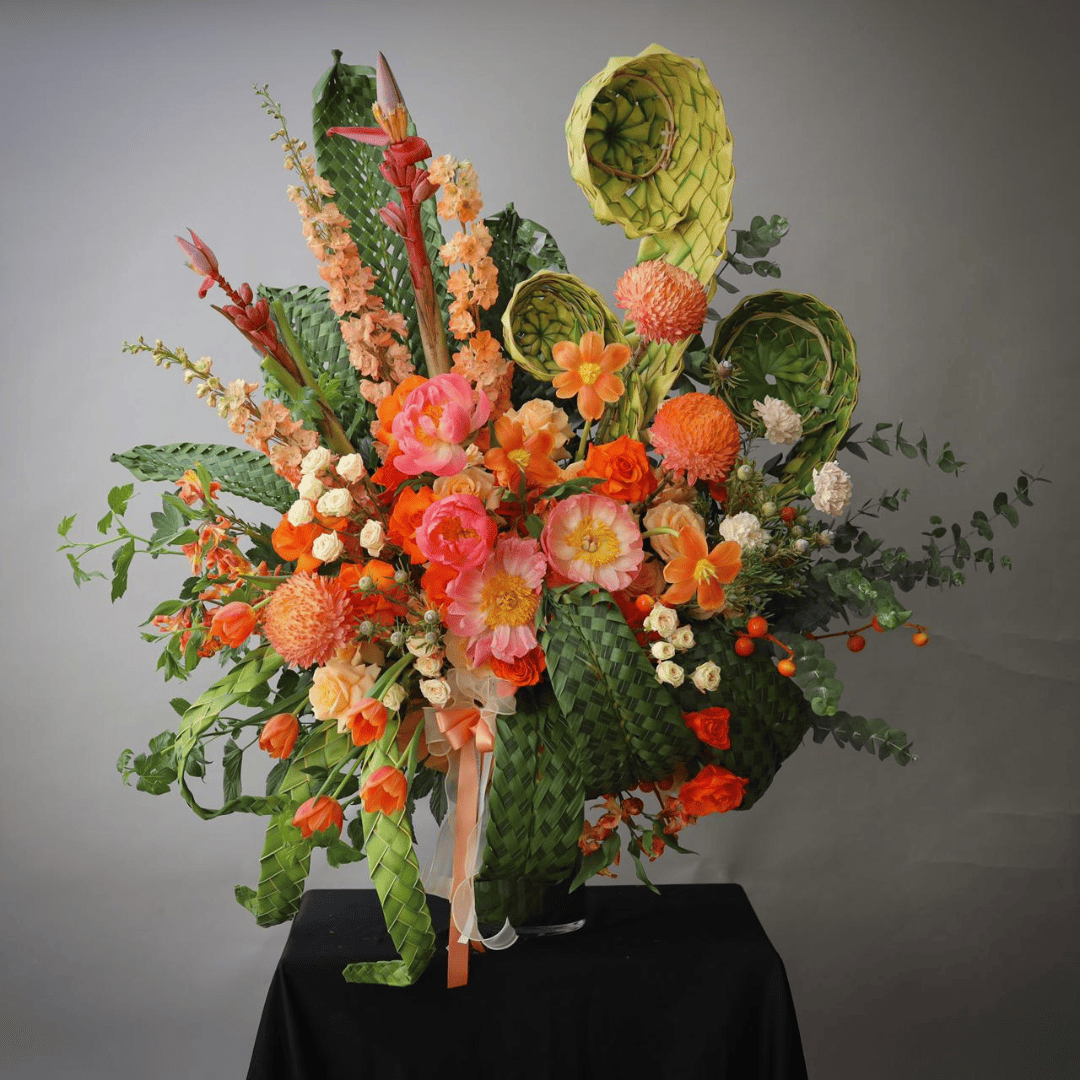 Exquisite Woven Foliage and Vibrant Floral Masterpiece
